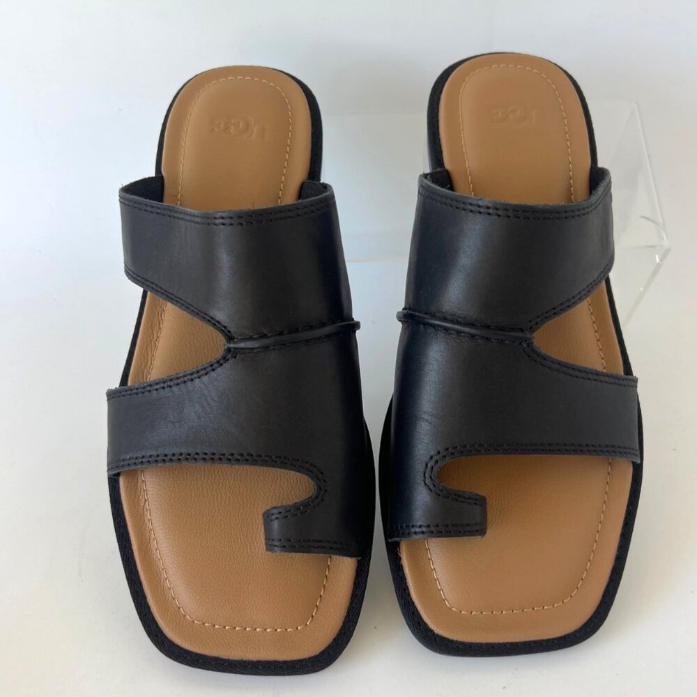 UGG Matira Leather Slides Black Sandals Women Size US7.5